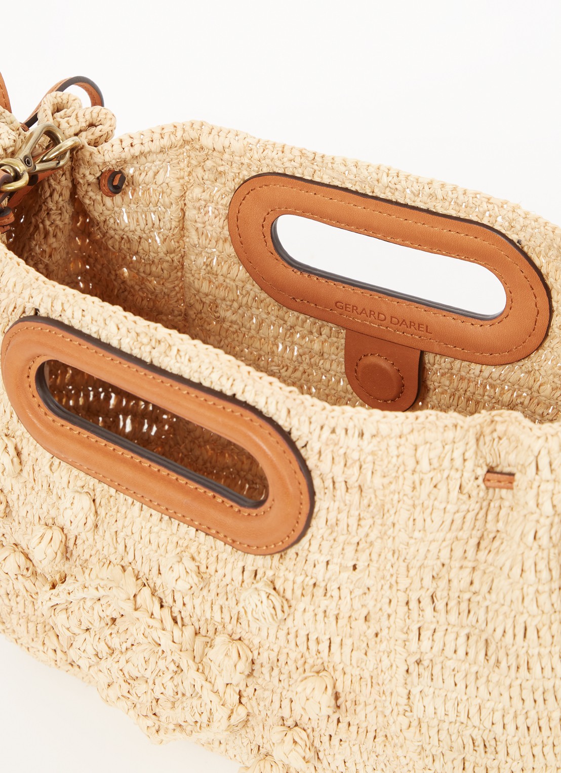 Gerard Darel Dany crossbodytas van raffia met leren details - detail 3 camel
