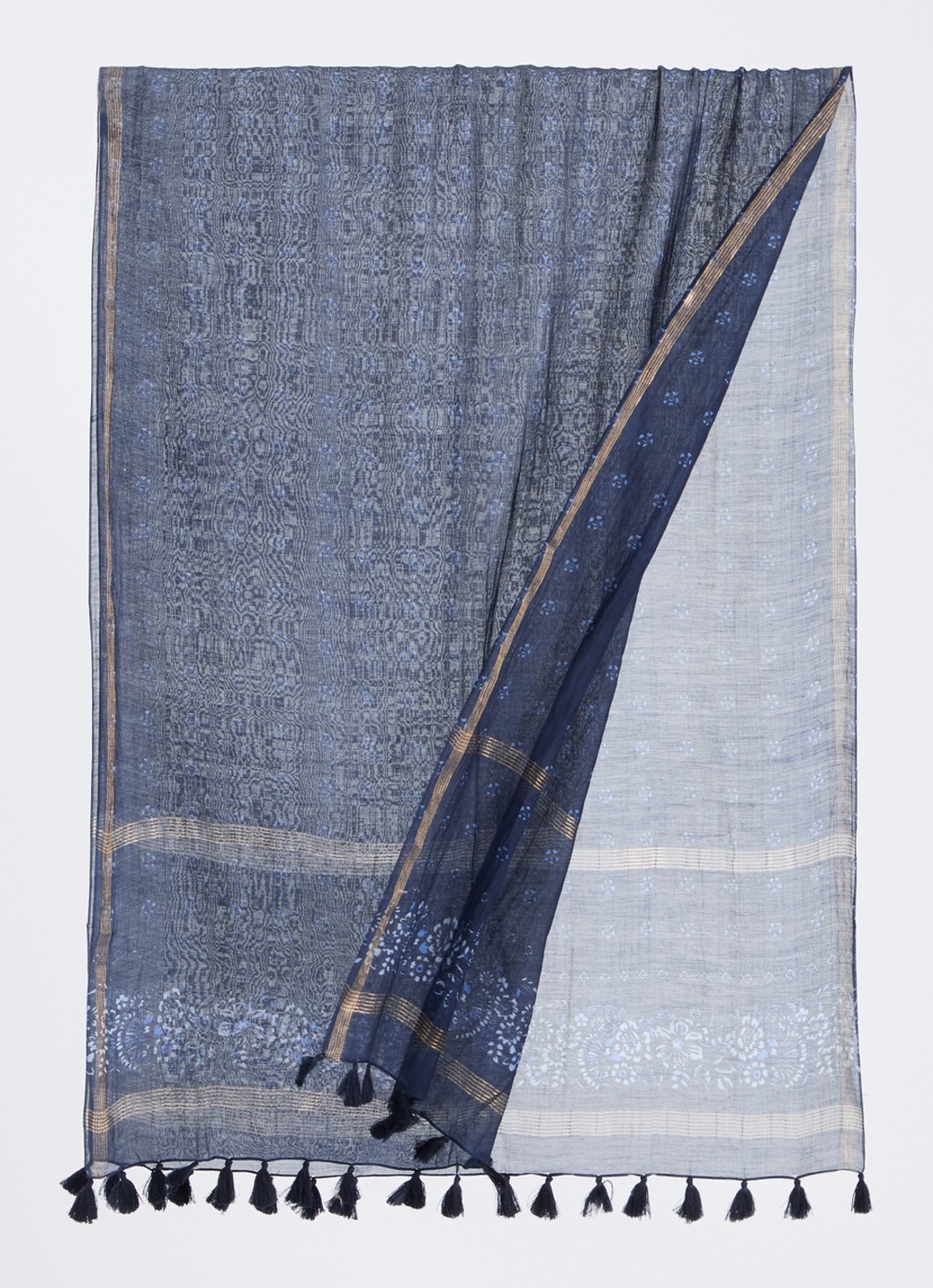 Gerard Darel Daphne sjaal in zijdeblend 70 x 180 cm  - detail donkerblauw