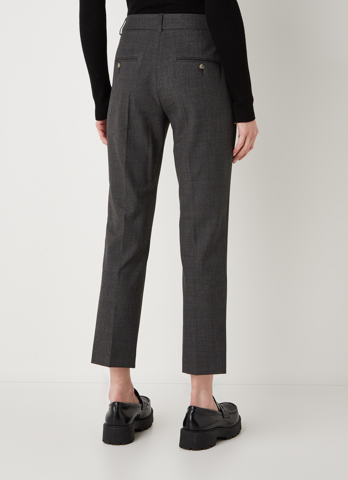 Gerard Darel Eliz mid waist straight fit cropped pantalon met ruitdessin - achterkant 4 antraciet
