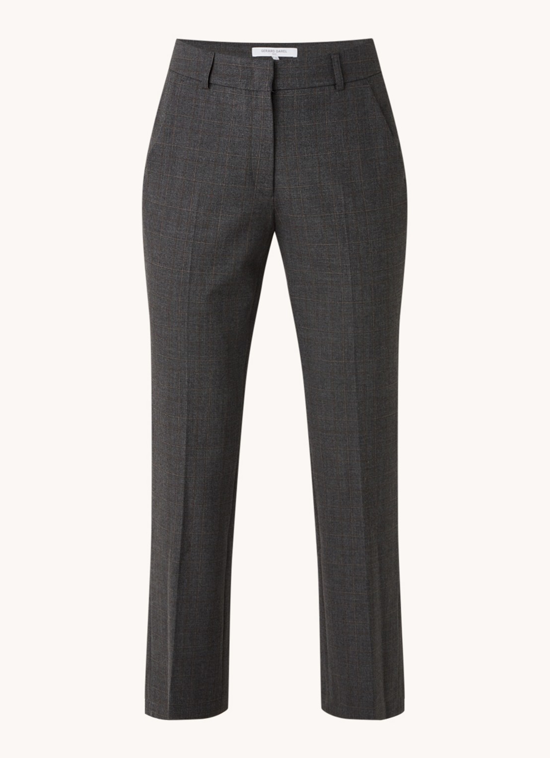 Gerard Darel Eliz mid waist straight fit cropped pantalon met ruitdessin - voorkant 2 antraciet