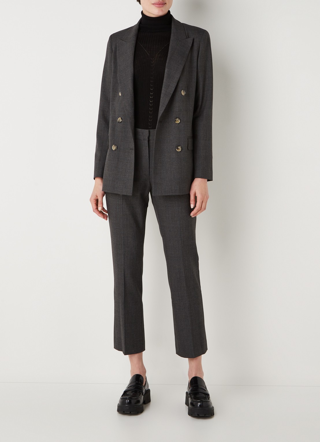 Gerard Darel Eliz mid waist straight fit cropped pantalon met ruitdessin - voorkant 3 antraciet