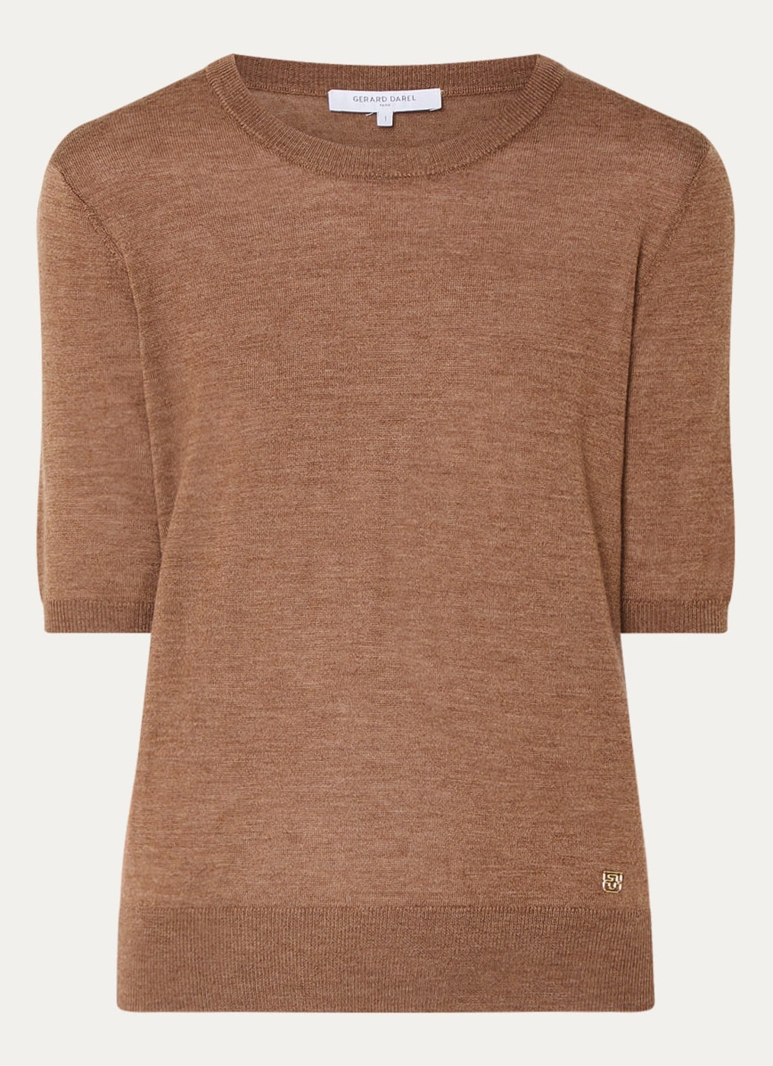 Gerard Darel Elsa fijngebreide top van merino wol - voorkant 2 camel
