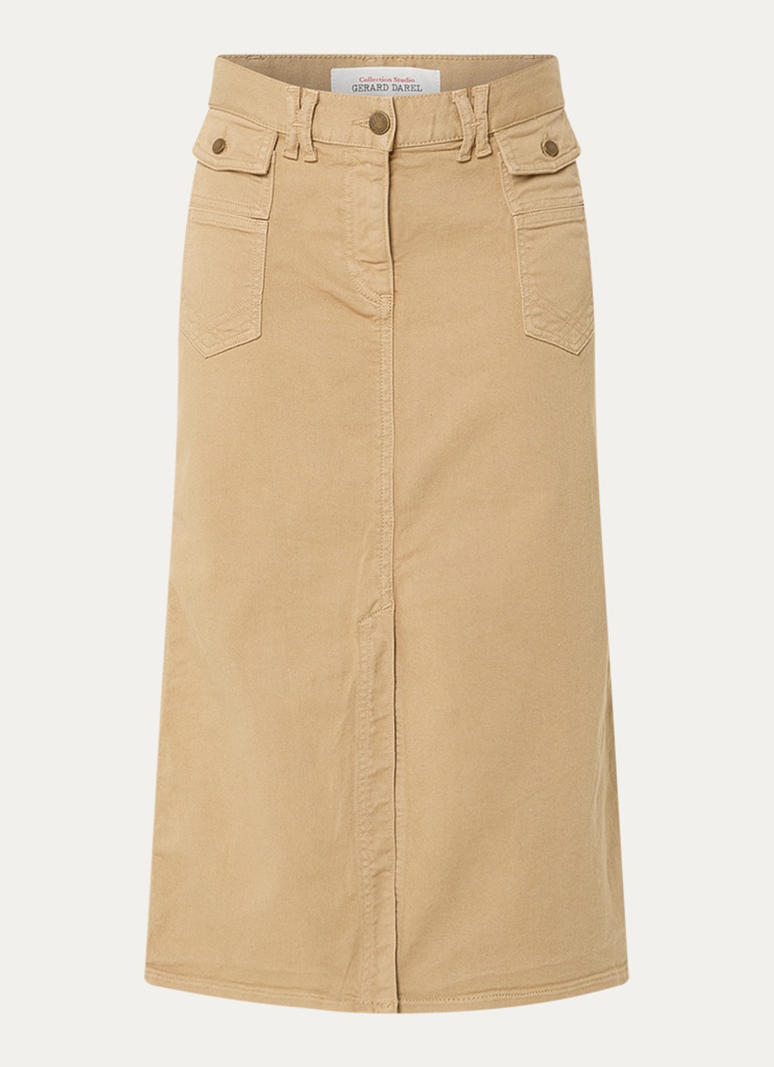 Gerard Darel Emma midi spijkerrok met klepzakken - voorkant 2 zand