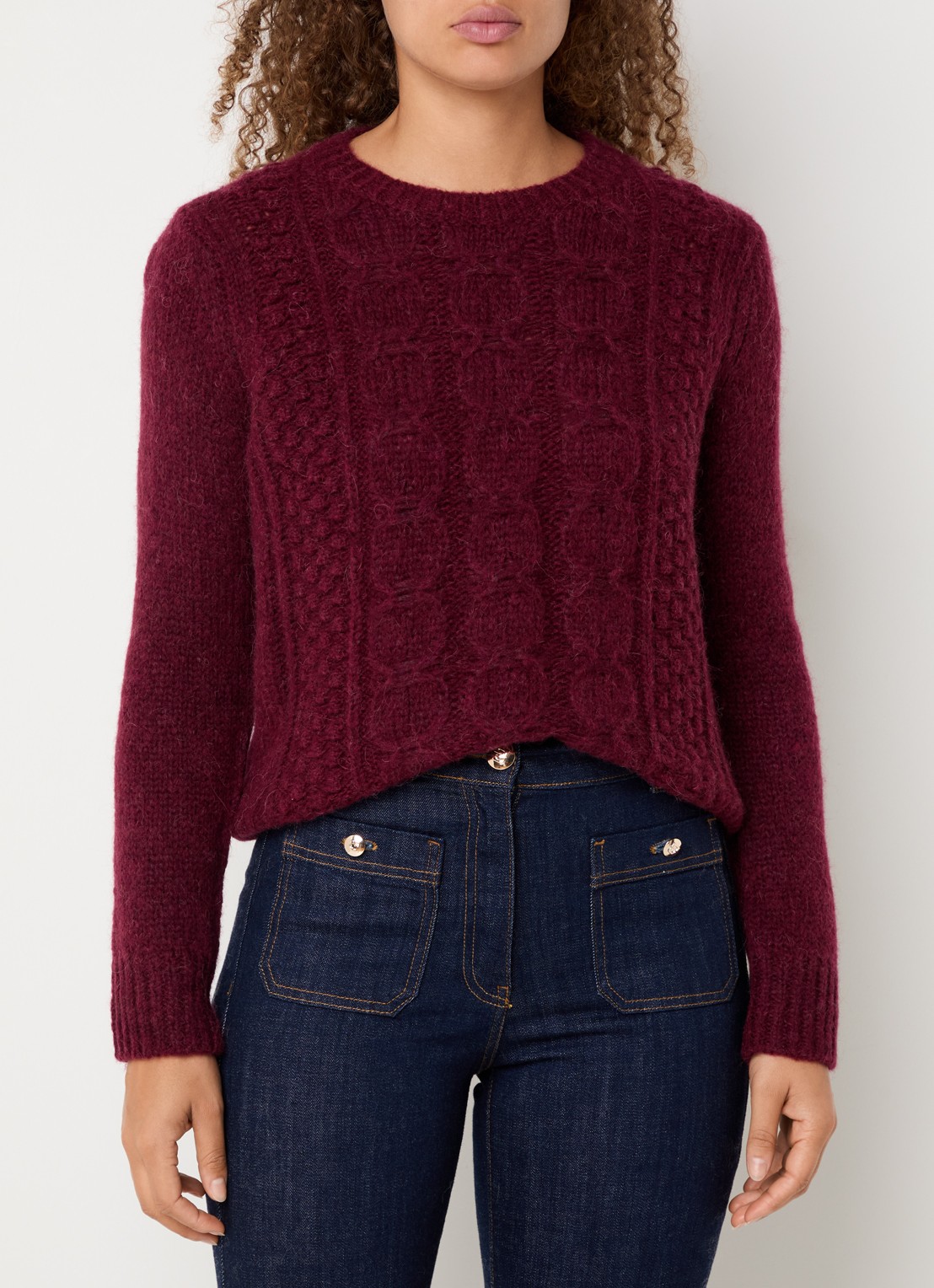 Gerard Darel Esperanze grofgebreide pullover in alpaca wolblend - detail 2 bordeauxrood