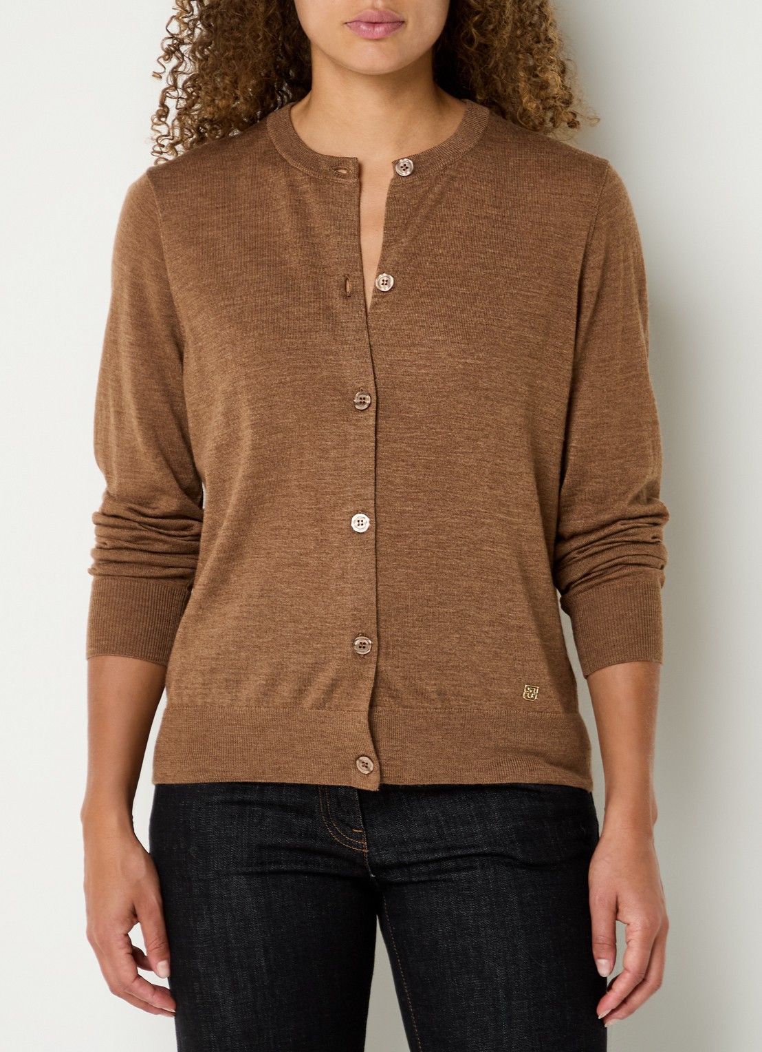 Gerard Darel Estelle fijngebreid vest van wol - detail 4 camel