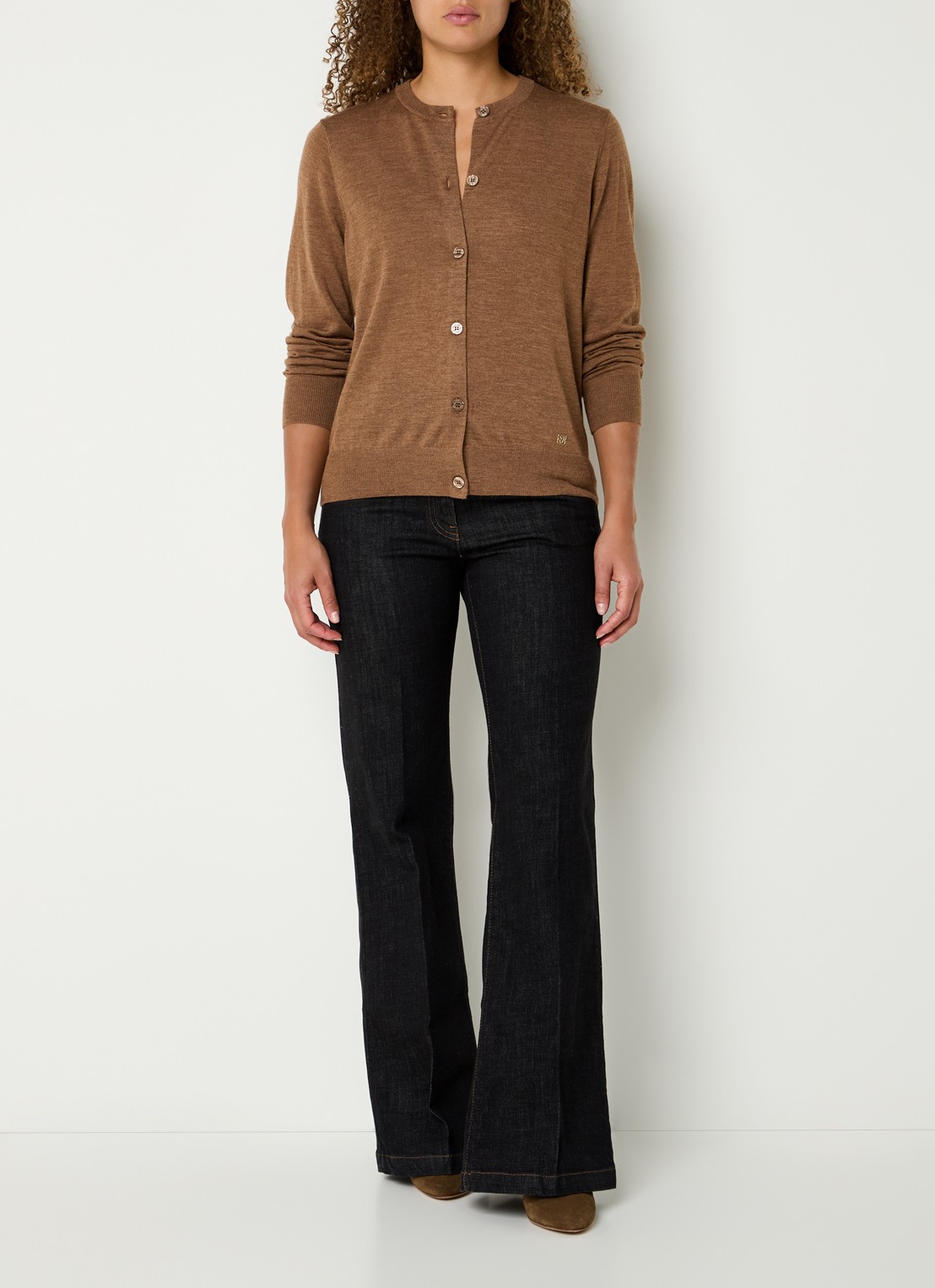 Gerard Darel Estelle fijngebreid vest van wol - voorkant 2 camel