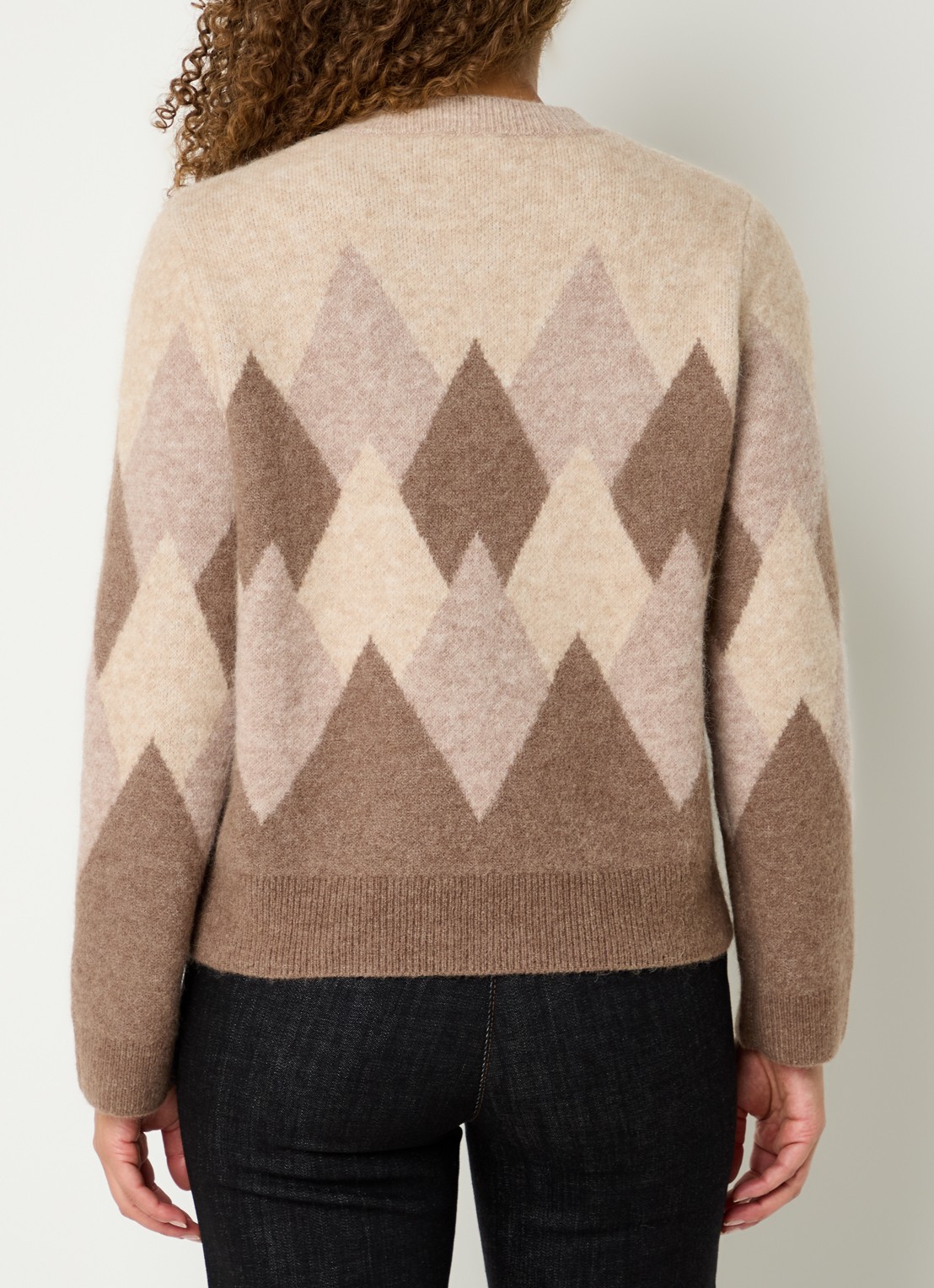 Gerard Darel Evelyne fijngebreide trui in wolblend met ruitdessin - achterkant 4 beige