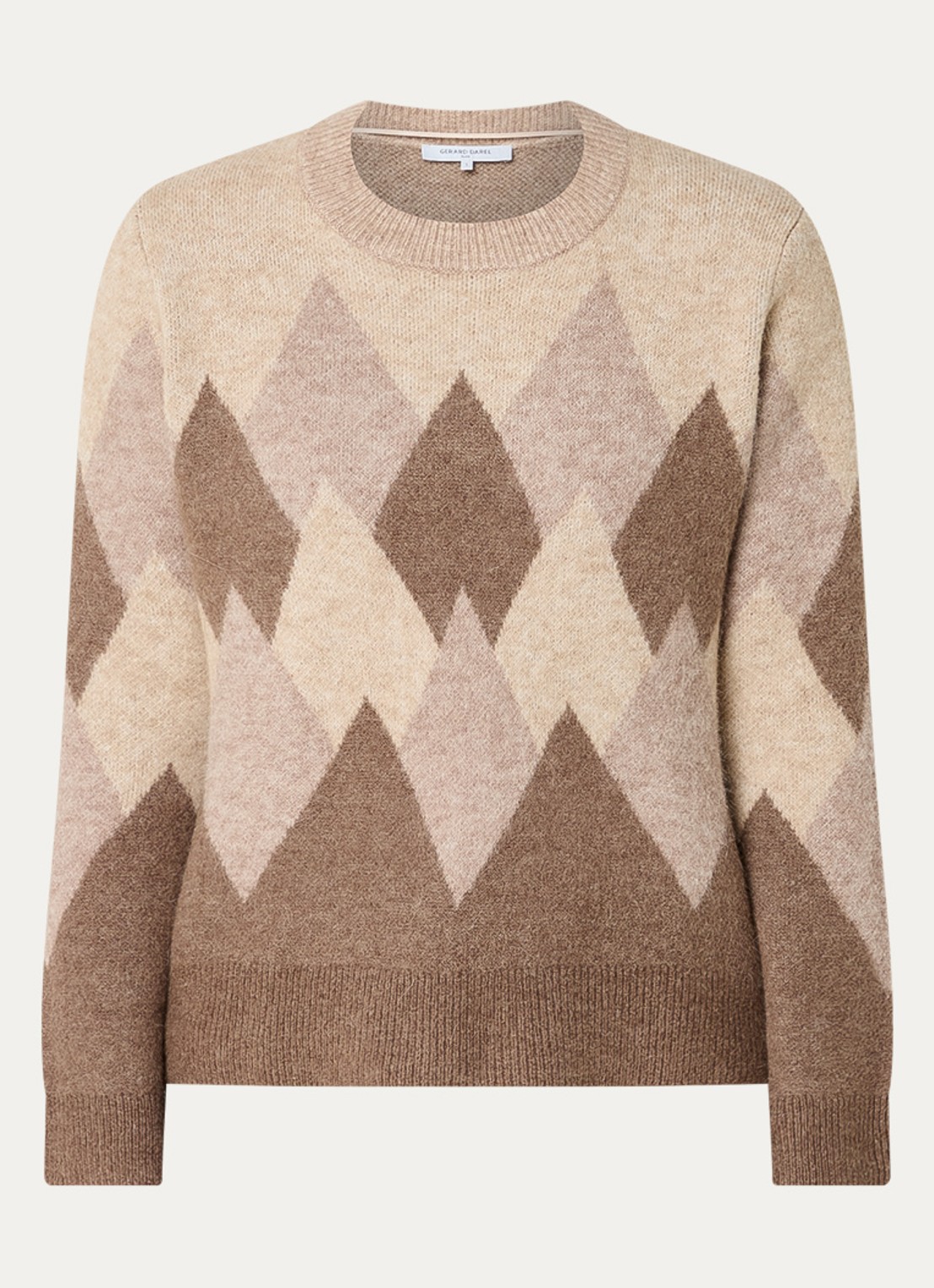 Gerard Darel Evelyne fijngebreide trui in wolblend met ruitdessin - voorkant 2 beige
