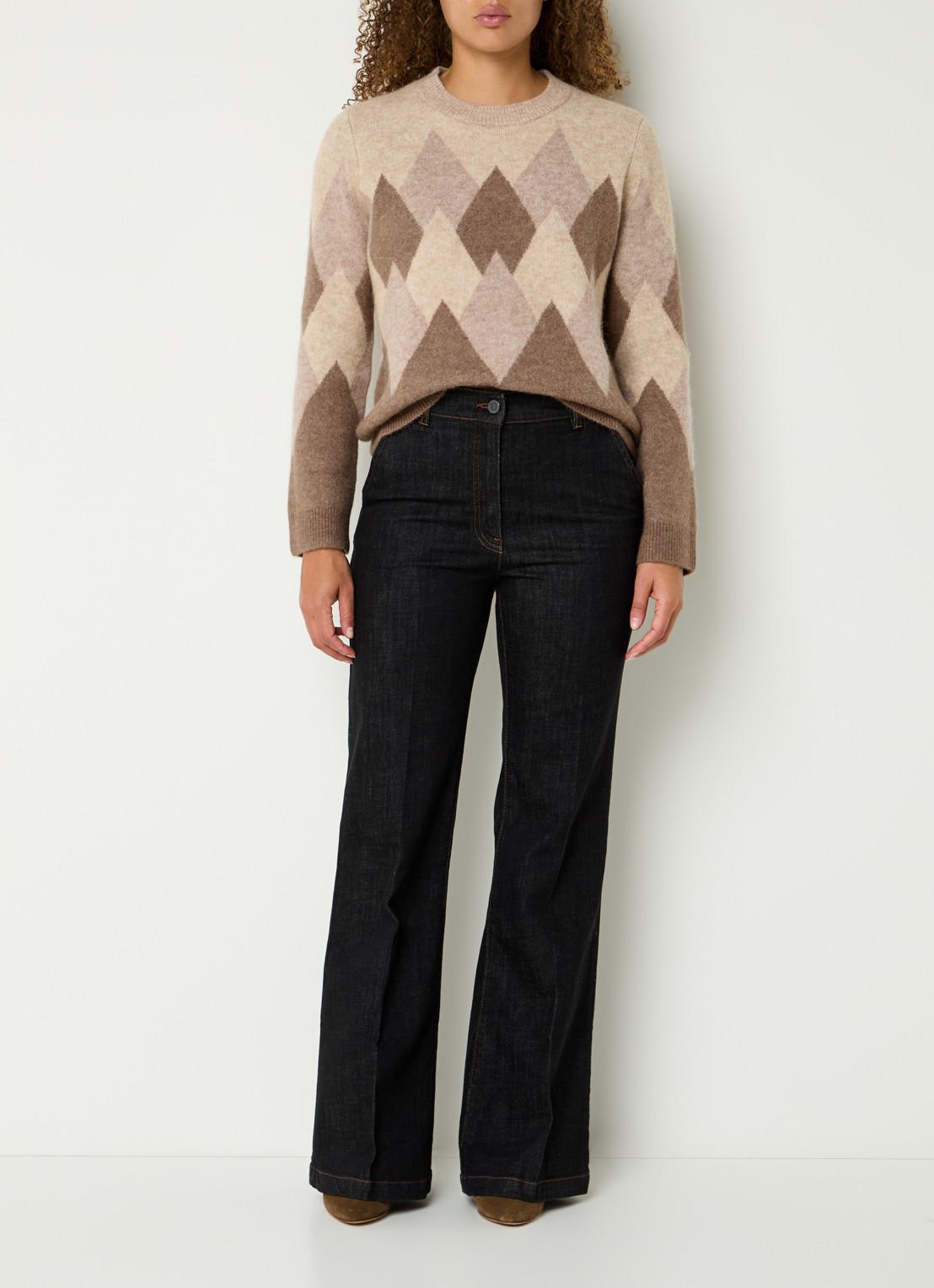 Gerard Darel Evelyne fijngebreide trui in wolblend met ruitdessin - voorkant 3 beige