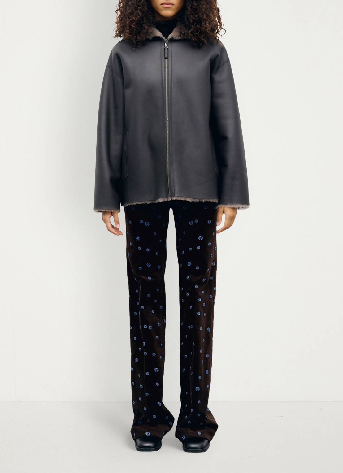 Gerard Darel Fani lammy coat van leer met capuchon - voorkant 5 lichtbruin
