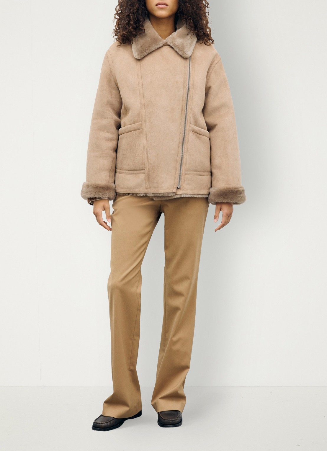 Gerard Darel Fia lammy coat van leer - detail 4 naturel