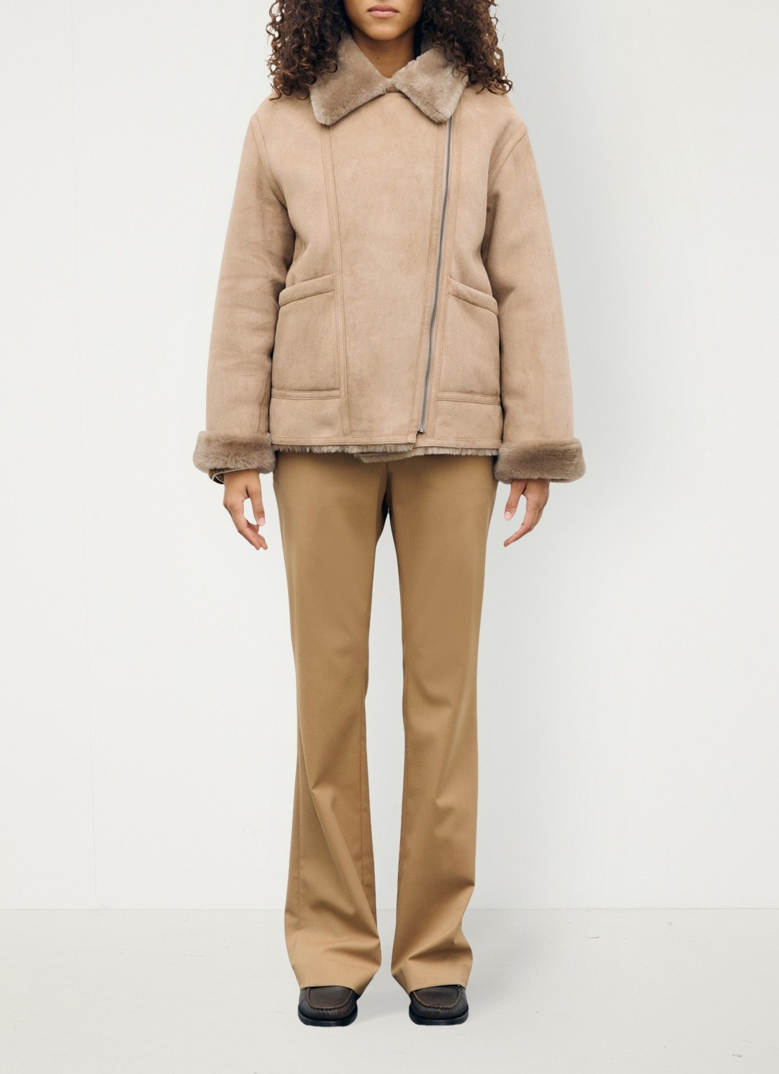Gerard Darel Fia lammy coat van leer - voorkant 3 naturel