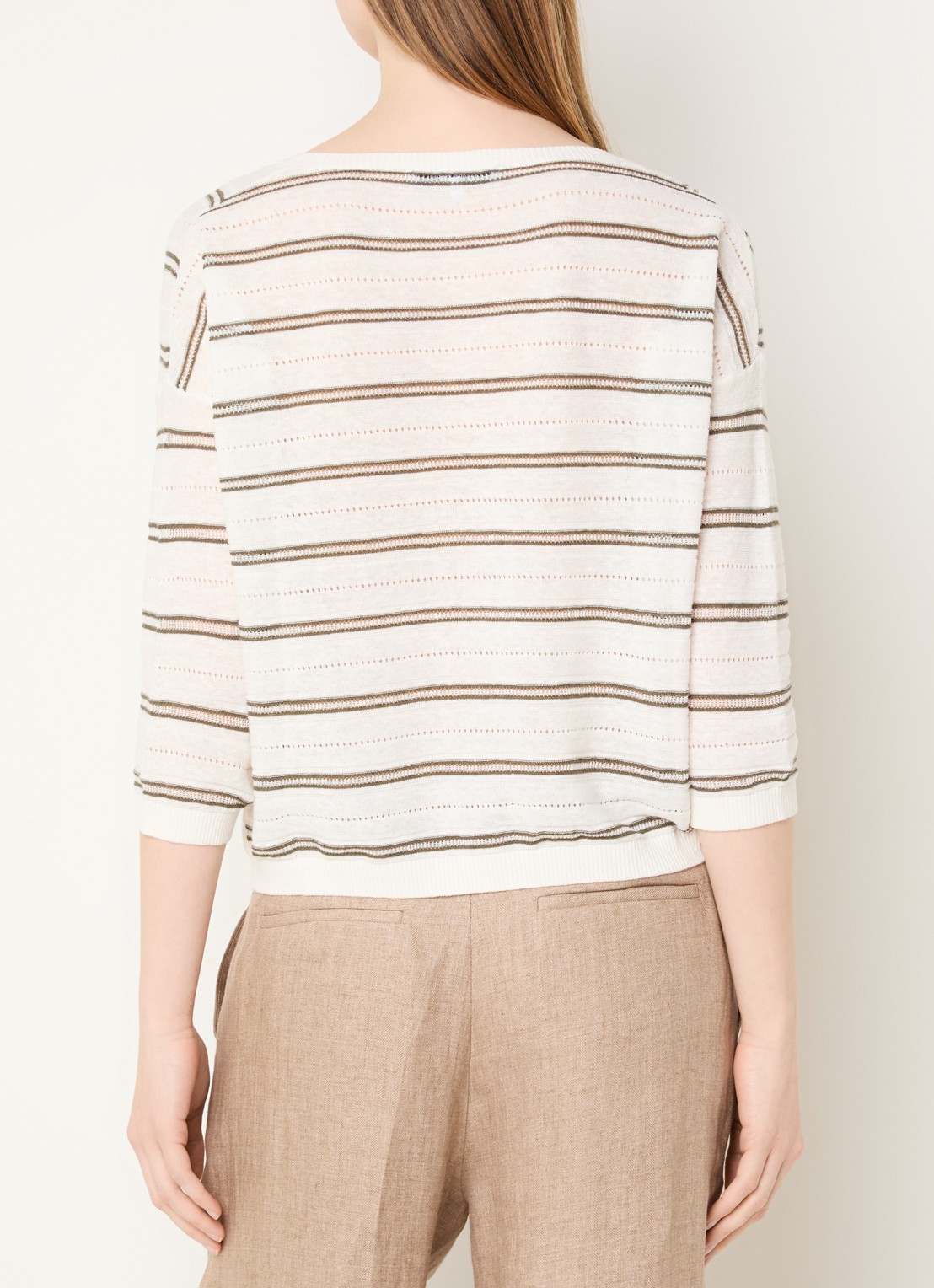 Gerard Darel Fijngebreide pullover in linnenblend met streepprint - achterkant khaki
