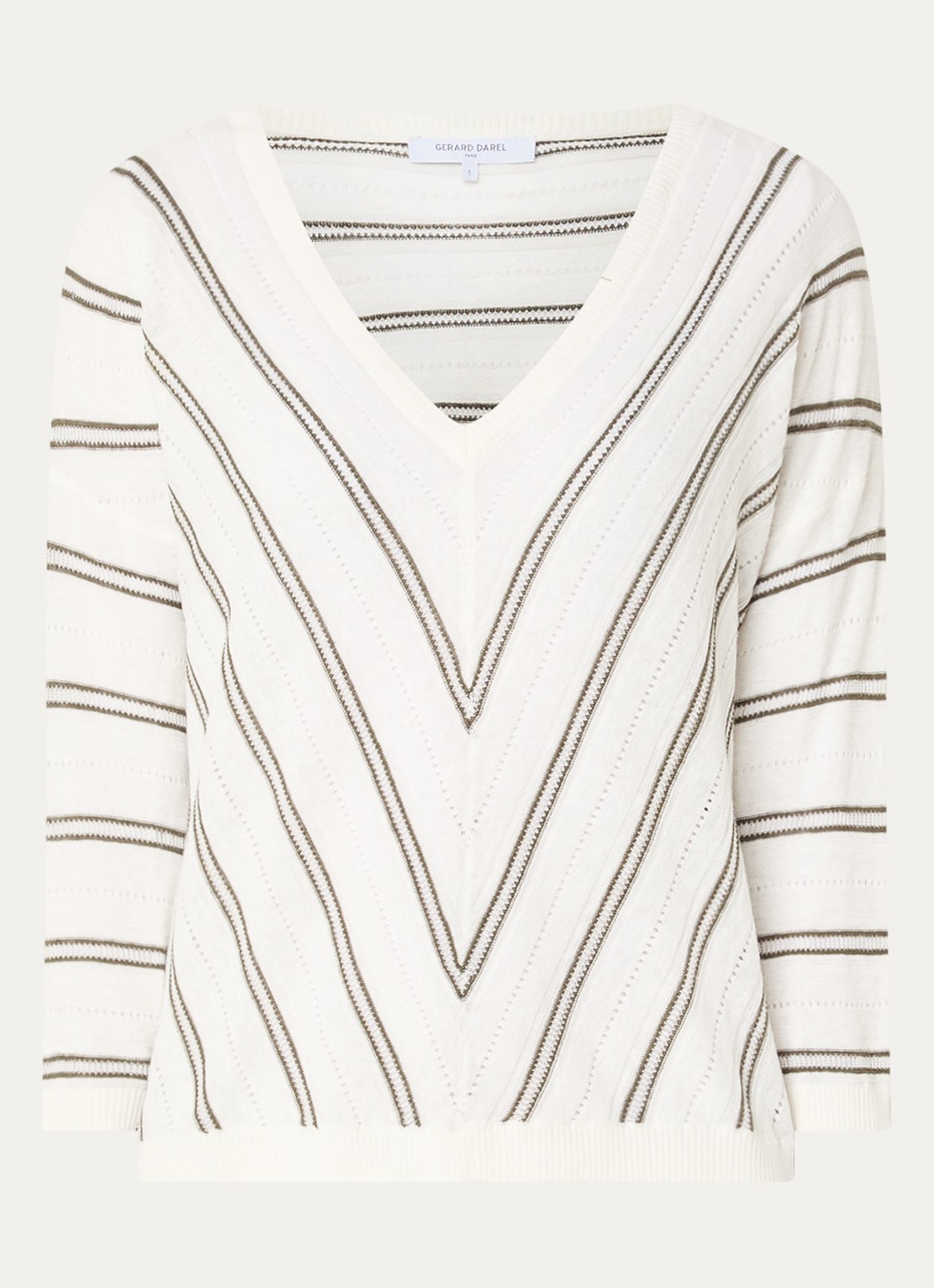 Gerard Darel Fijngebreide pullover in linnenblend met streepprint - voorkant 2 khaki