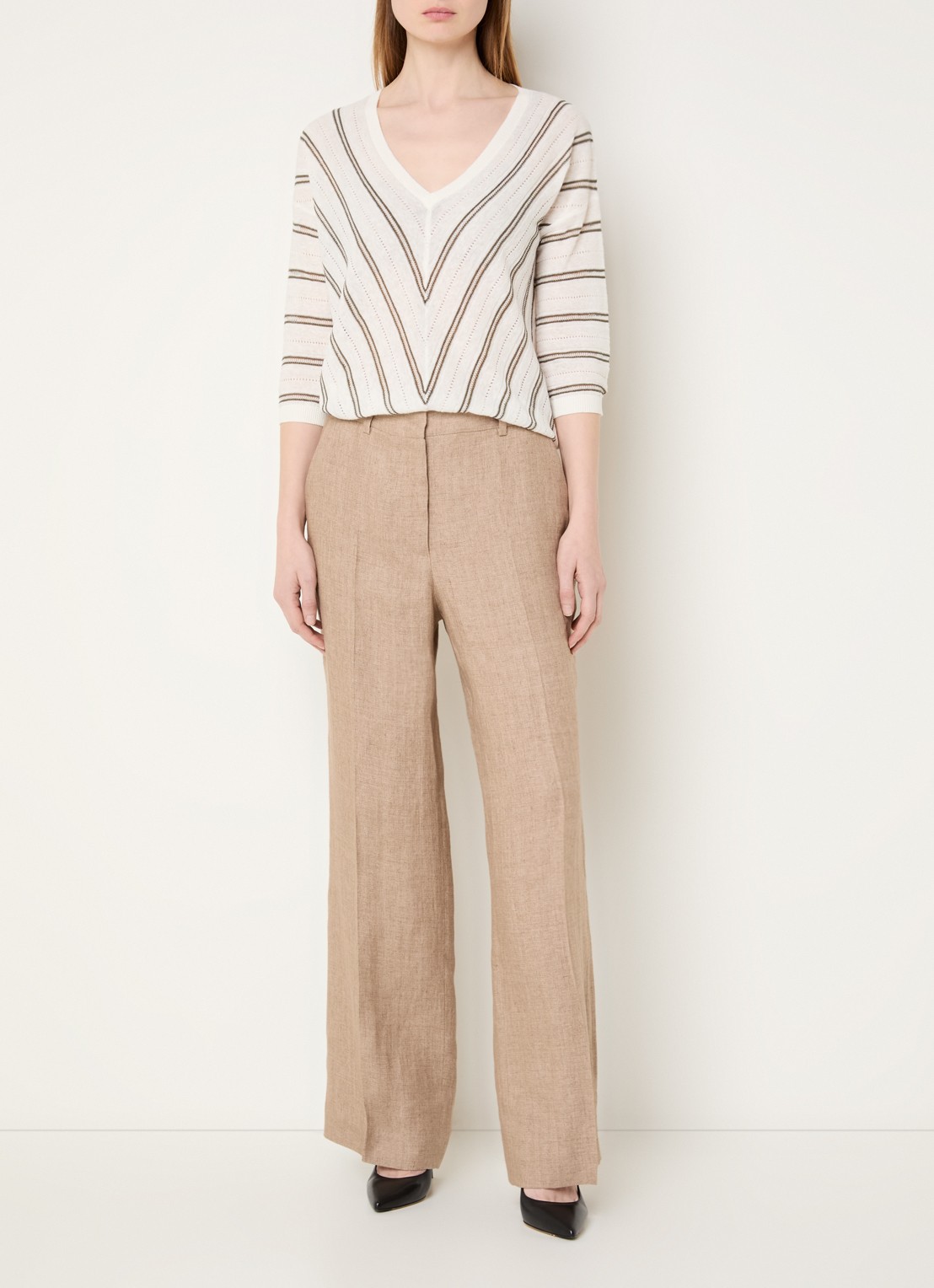 Gerard Darel Fijngebreide pullover in linnenblend met streepprint - voorkant 3 khaki