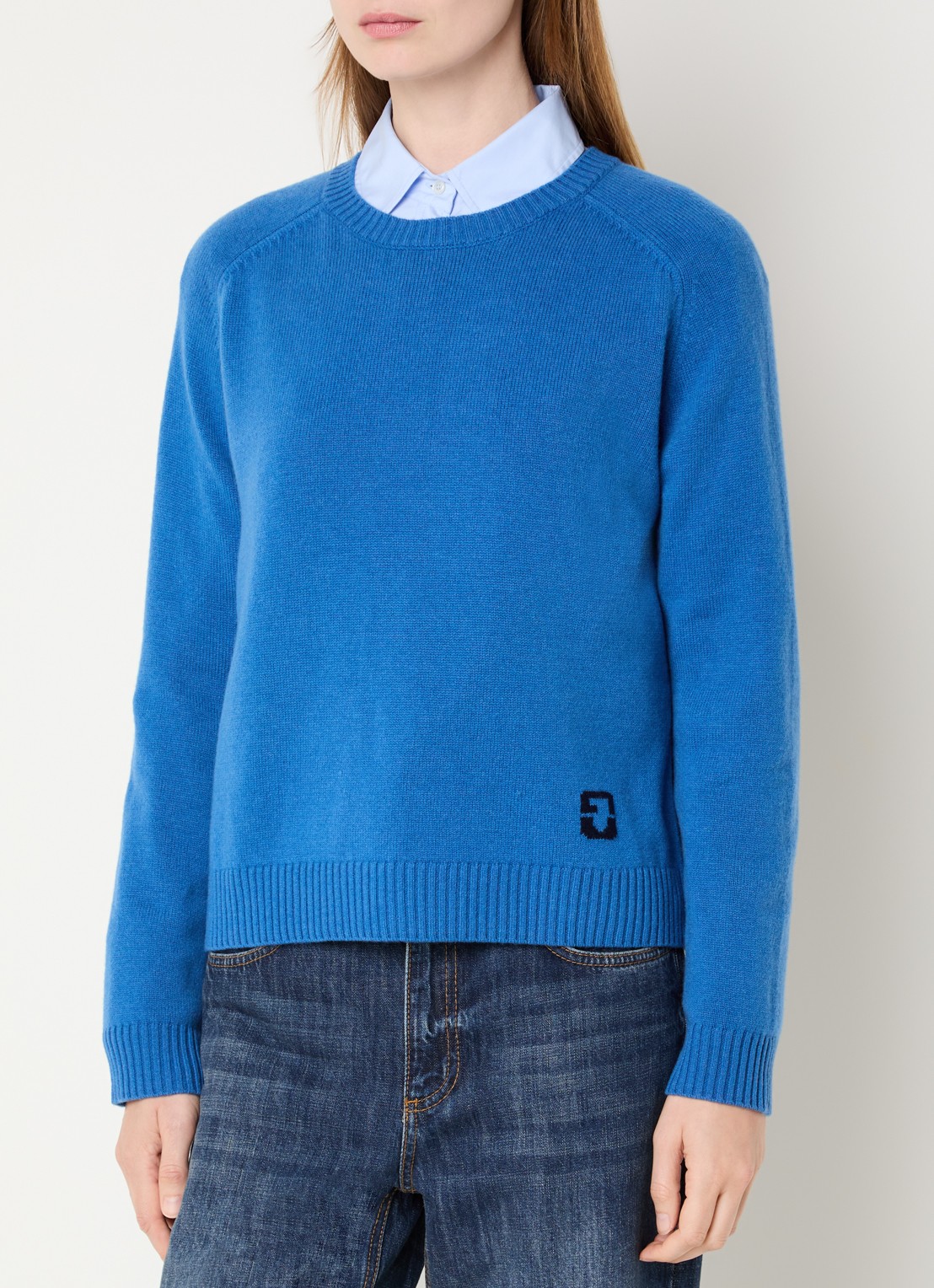 Gerard Darel Fijngebreide pullover van wol met logo - detail blauw