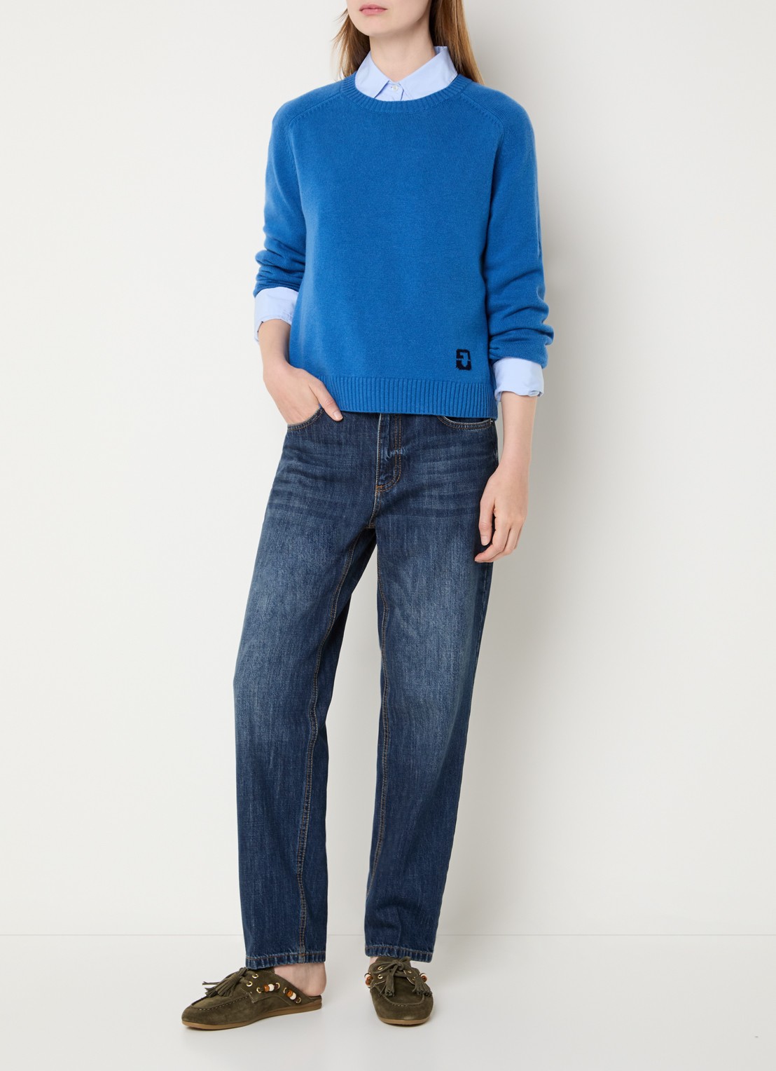 Gerard Darel Fijngebreide pullover van wol met logo - voorkant 3 blauw