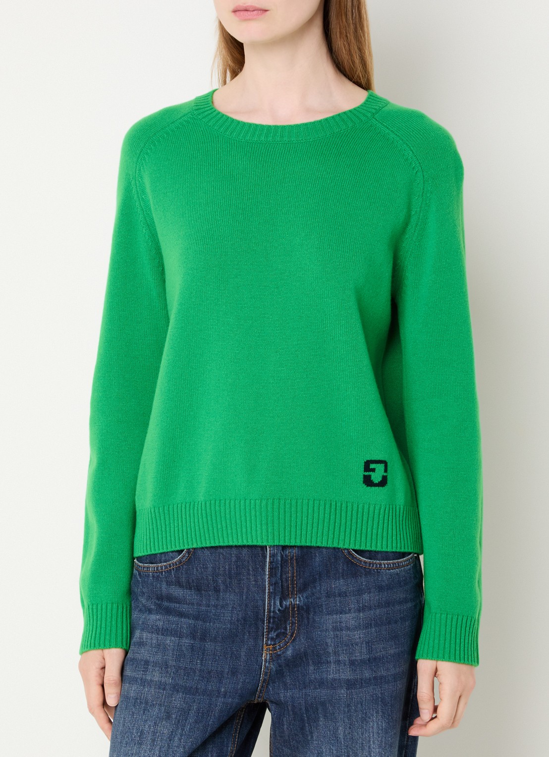 Gerard Darel Fijngebreide pullover van wol met logo - detail groen