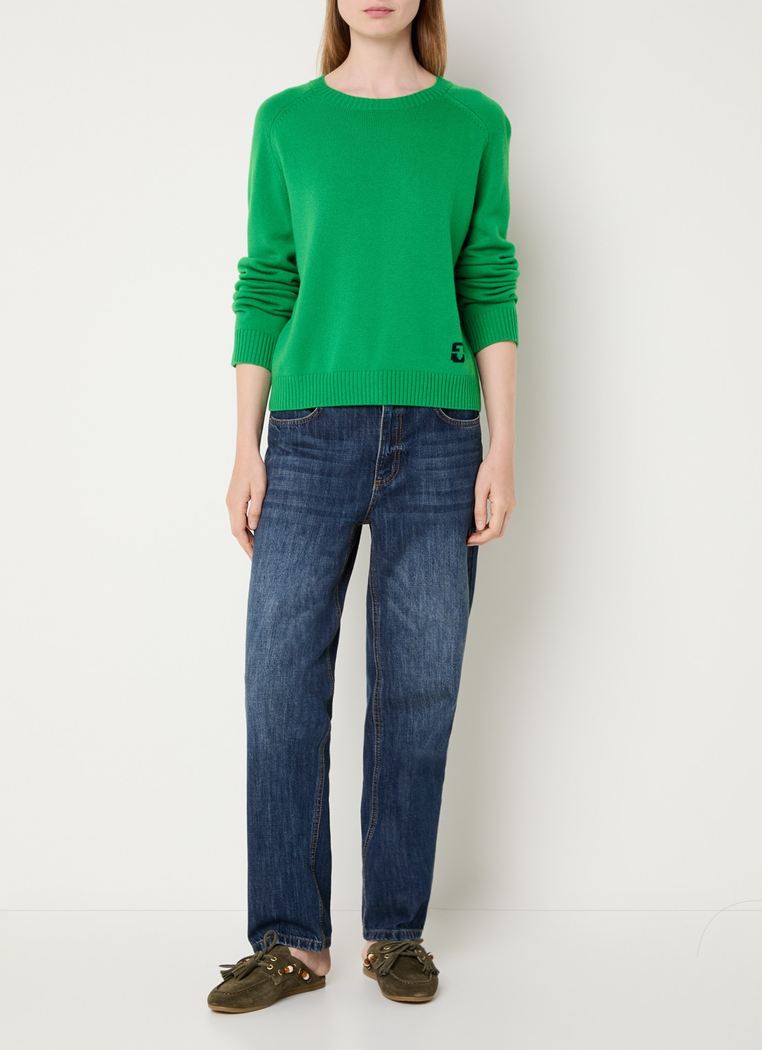 Gerard Darel Fijngebreide pullover van wol met logo - voorkant 3 groen
