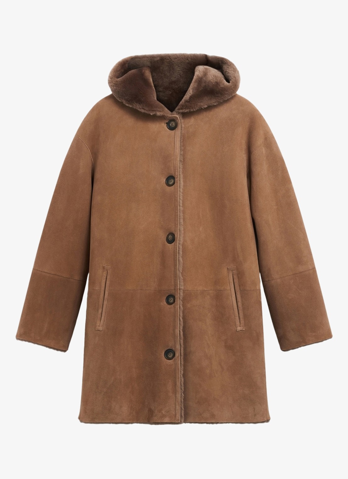 Gerard Darel Flora reversible lammy coat van leer met capuchon - voorkant 4 lichtbruin