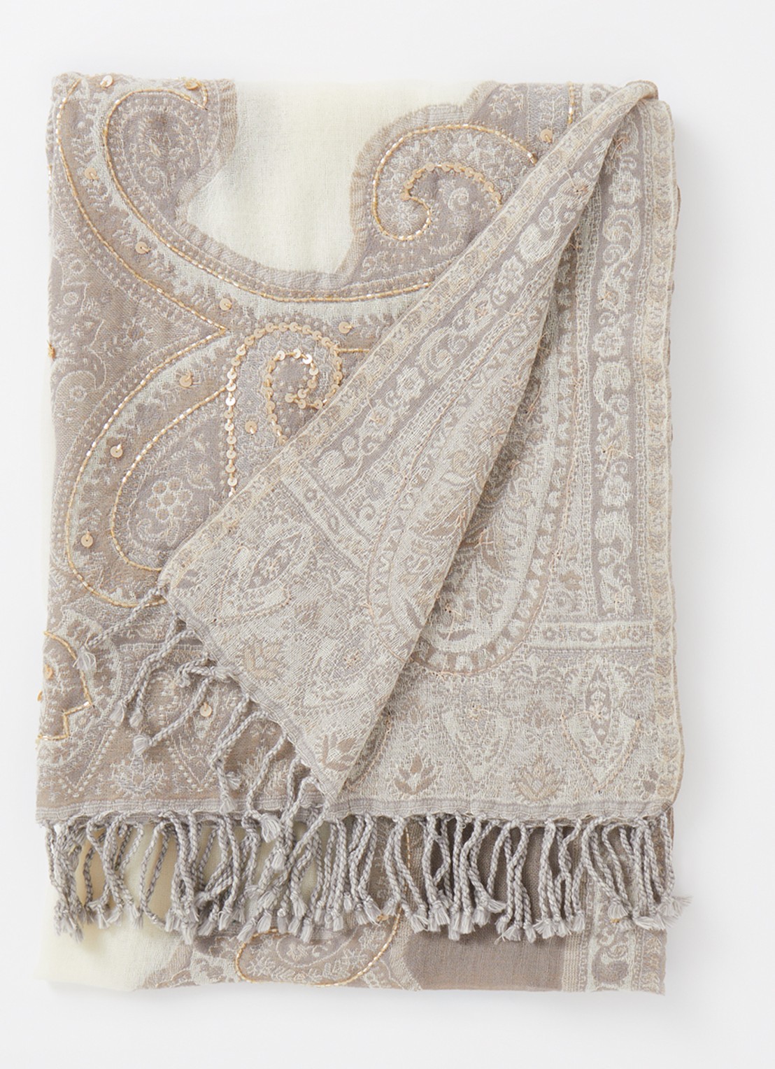 Gerard Darel Genevia sjaal van wol met pailletten 180 x 70 cm - voorkant 2 grijs