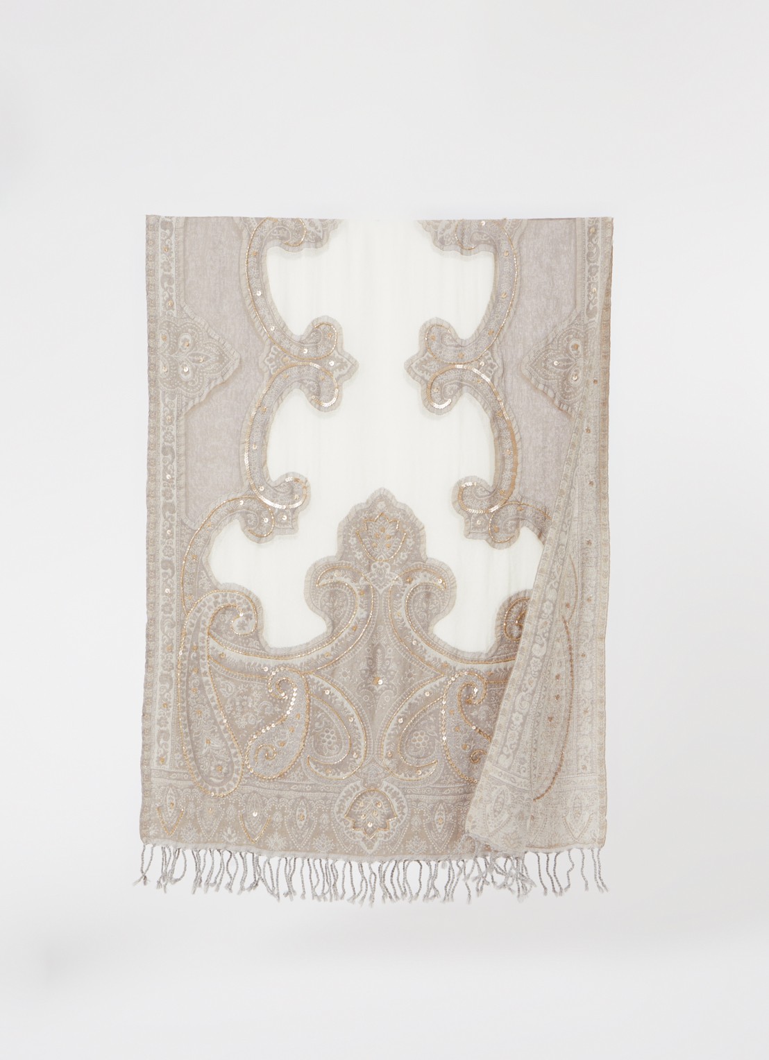 Gerard Darel Genevia sjaal van wol met pailletten 180 x 70 cm - voorkant 3 grijs