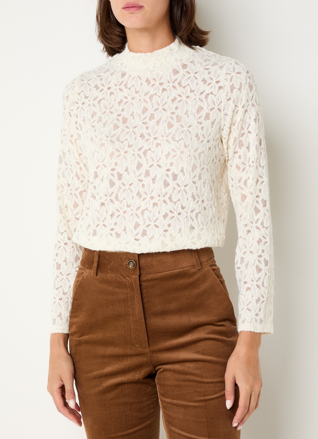 Gerard Darel Harmonie fijngebreide top met opengewerkt dessin - detail creme