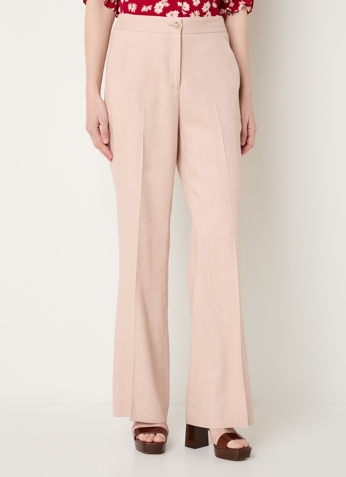 Gerard Darel High waist loose fit pantalon in linnenblend met steekzakken - detail 6 lichtroze