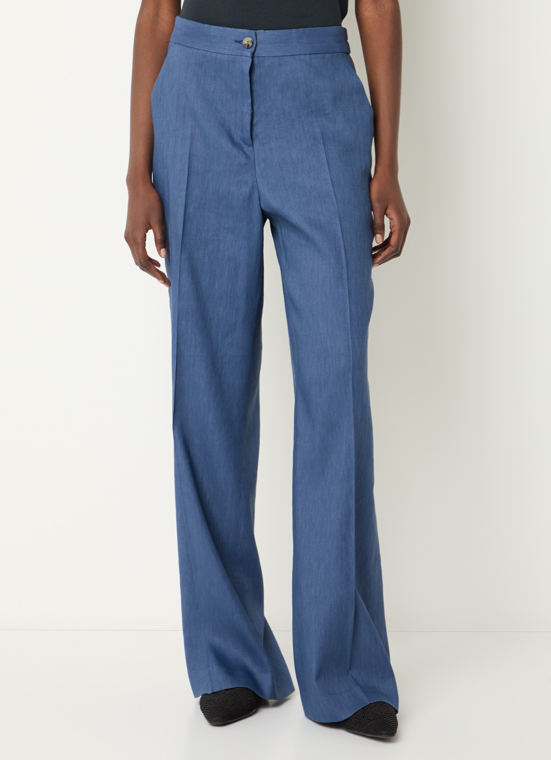 Gerard Darel High waist loose fit pantalon in linnenblend met steekzakken - detail staalblauw