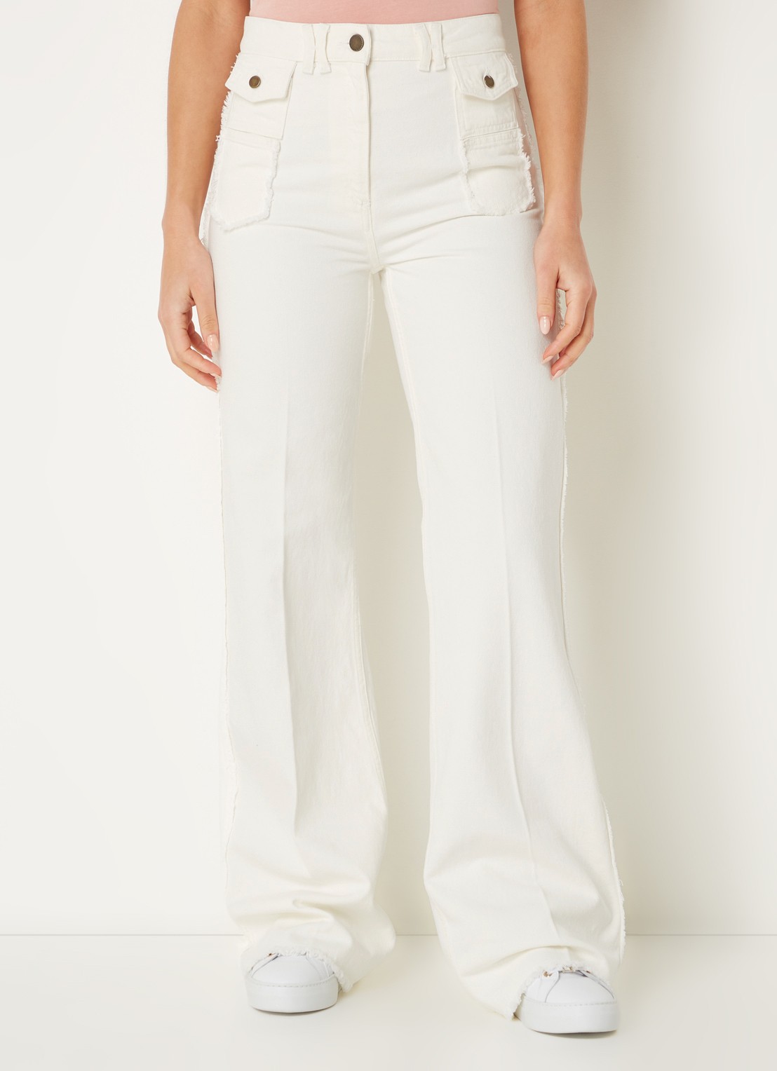 Gerard Darel High waist wide leg jeans met gekleurde wassing - detail gebroken wit