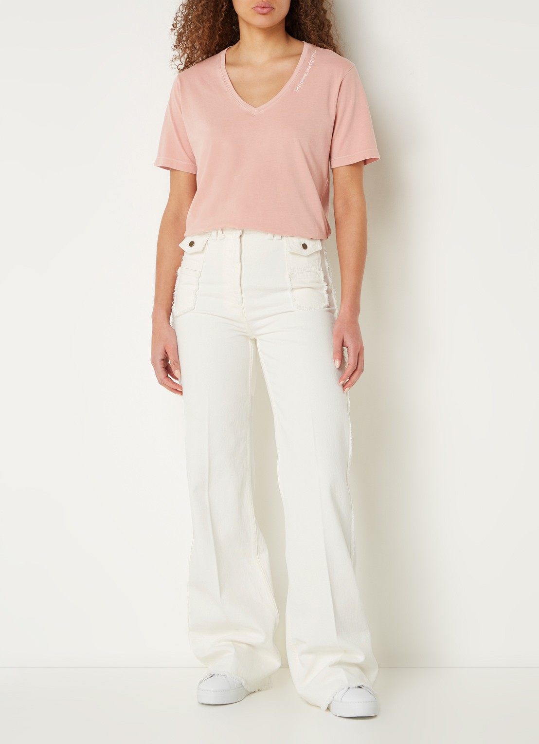 Gerard Darel High waist wide leg jeans met gekleurde wassing - voorkant 3 gebroken wit