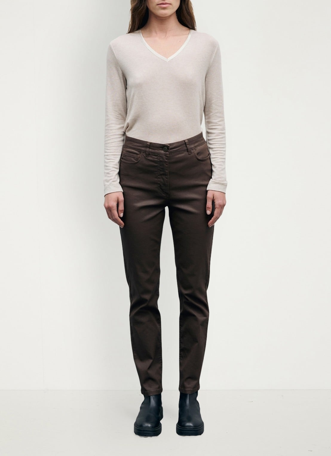 Gerard Darel Ilda high waist slim fit jeans - voorkant 6 bruin