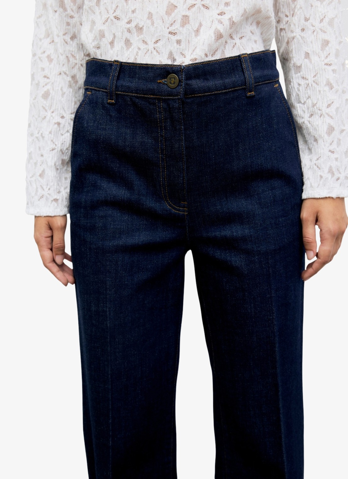 Gerard Darel Ivy high waist straight leg jeans - detail donkerblauw