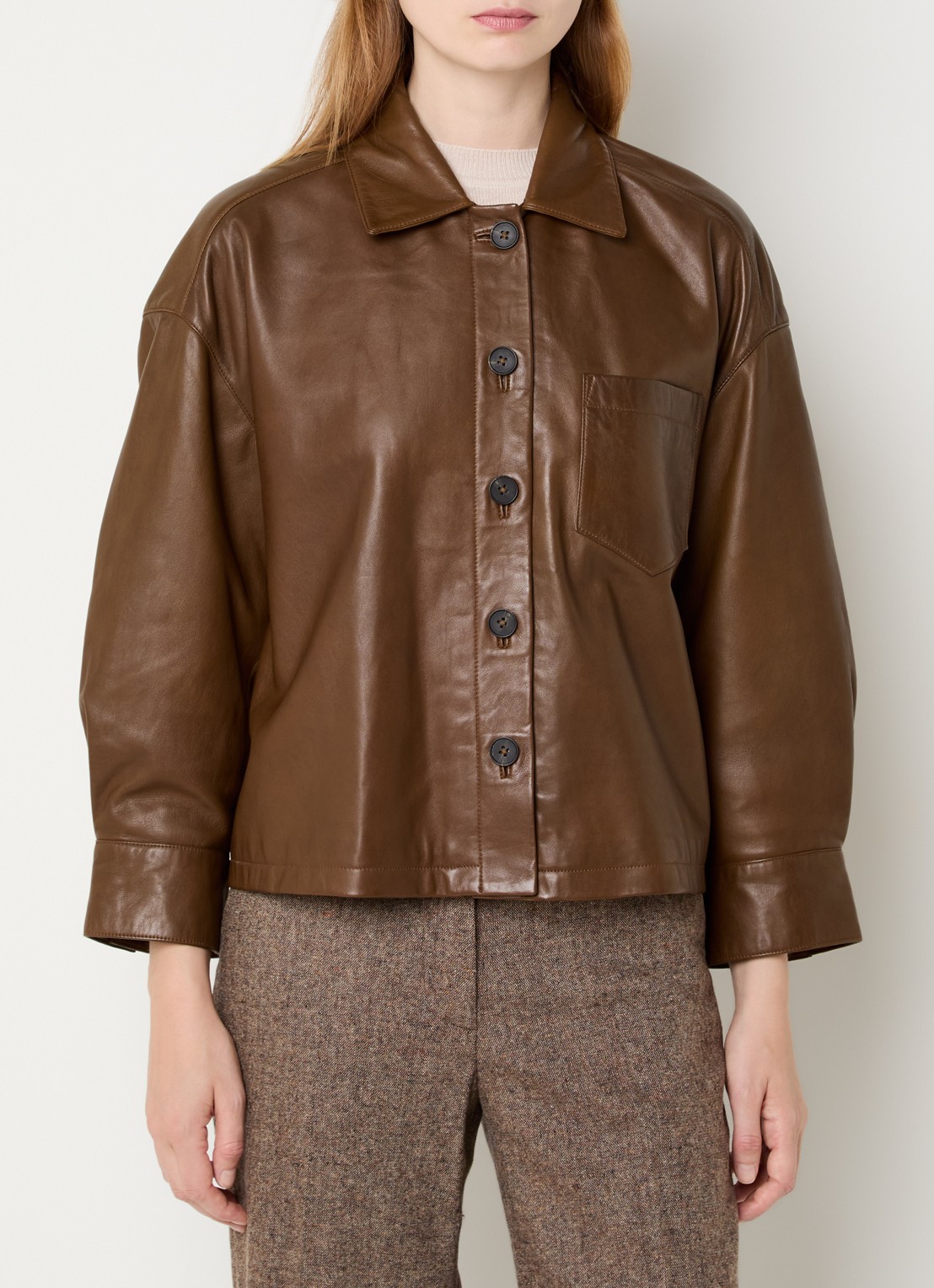 Gerard Darel Jack van lamsleer met opgestikte zak - detail hazelnootbruin