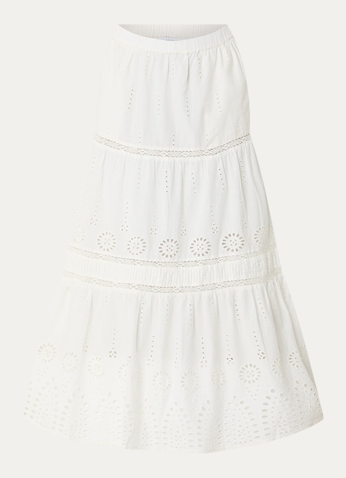 Gerard Darel Jaly midi rok met broderie - voorkant 3 gebroken wit