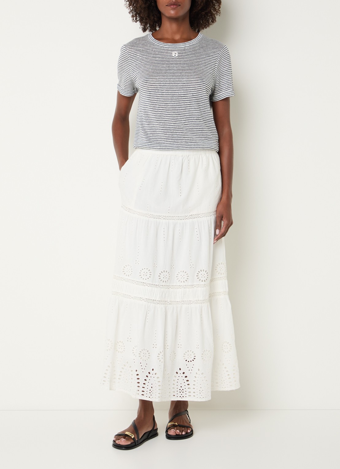 Gerard Darel Jaly midi rok met broderie - voorkant 4 gebroken wit