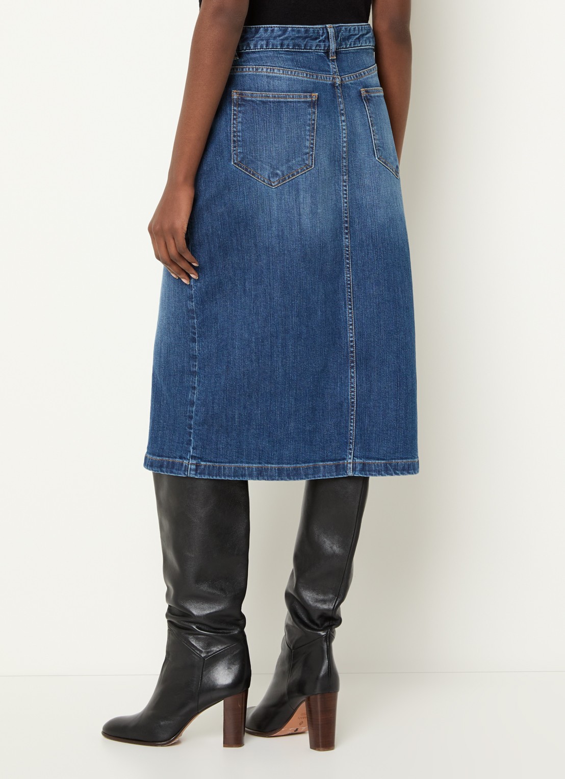 Gerard Darel Janaelle midi spijkerrok met steekzakken en split - achterkant donkerblauw