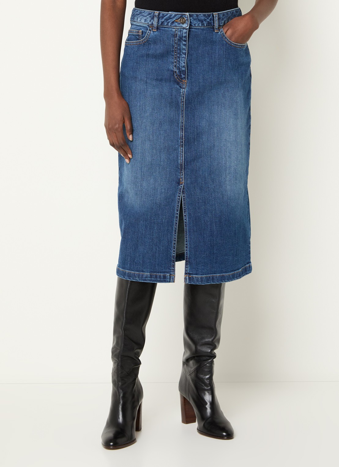 Gerard Darel Janaelle midi spijkerrok met steekzakken en split - detail 2 donkerblauw