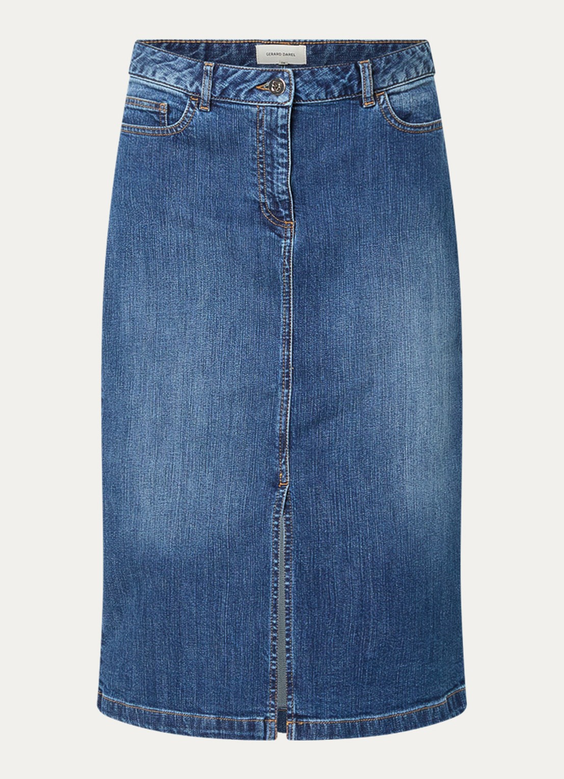 Gerard Darel Janaelle midi spijkerrok met steekzakken en split - voorkant 3 donkerblauw