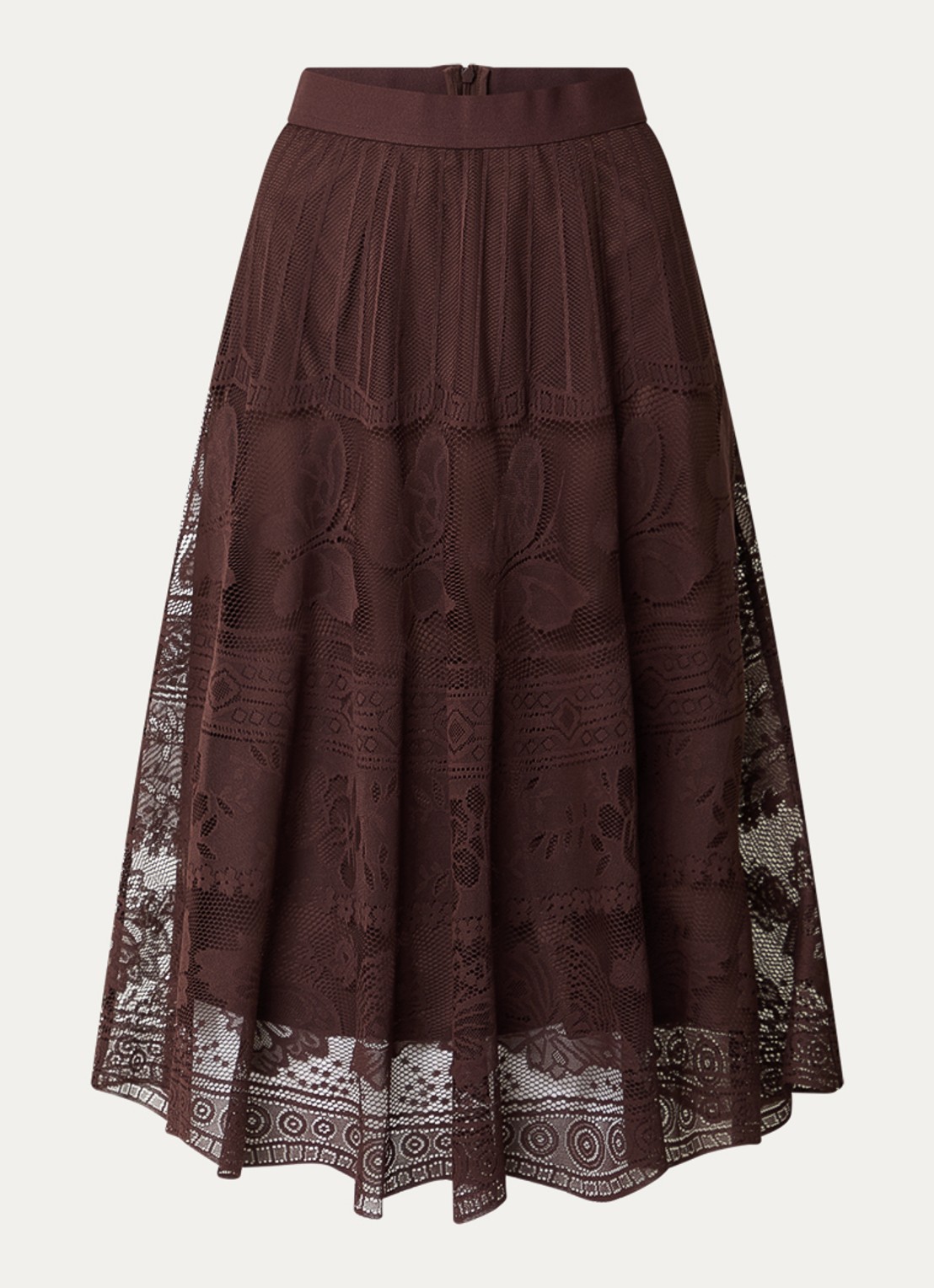 Gerard Darel Jany midi rok met bloemenprint van kant - voorkant 3 donkerbruin