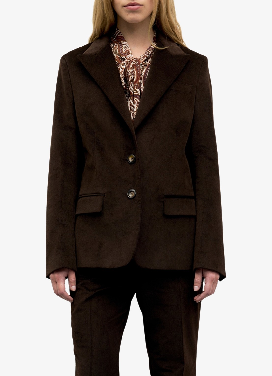 Gerard Darel Jem blazer van fluweel met klepzakken - detail donkerbruin