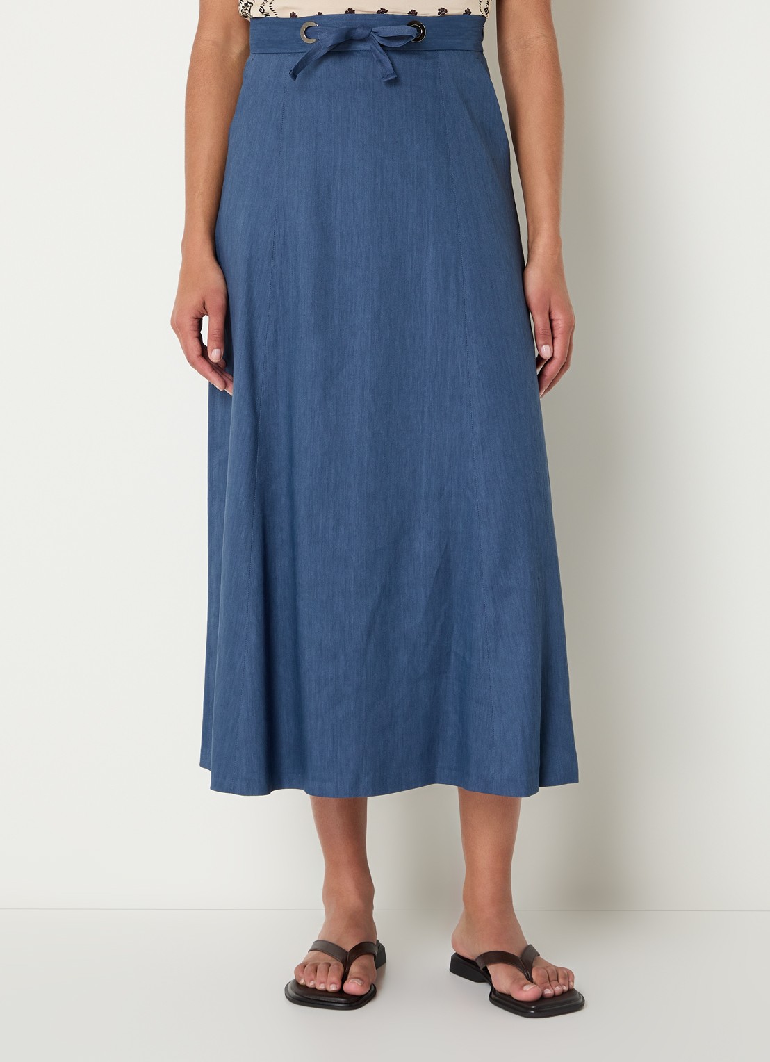 Gerard Darel Jihane midi rok in linnenblend met steekzakken - detail 2 staalblauw
