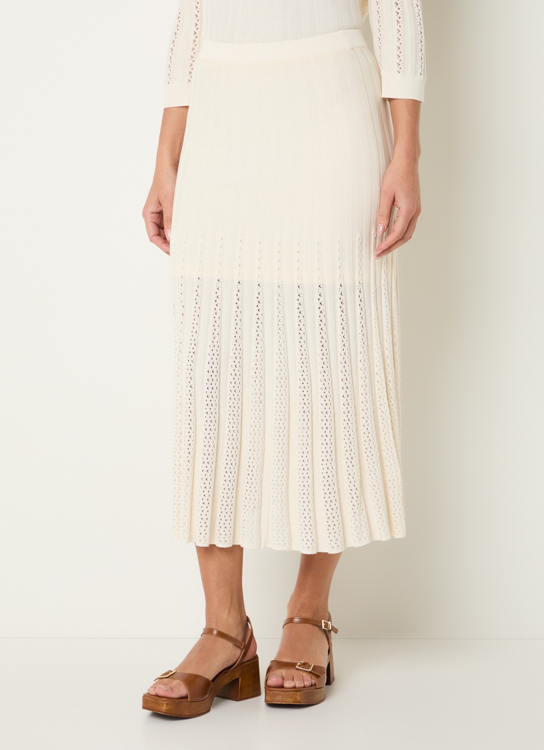 Gerard Darel Jocelyna midi fijngebreide rok met opengewerkt dessin - detail 4 creme