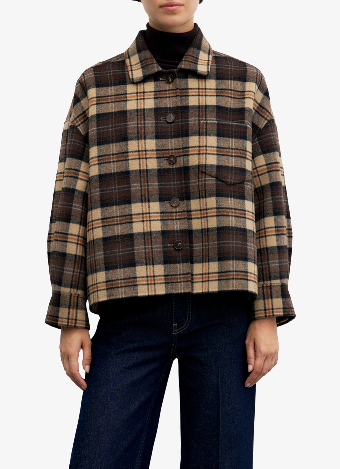 Gerard Darel Josia overshirt in wolblend met ruitdessin - detail bruin
