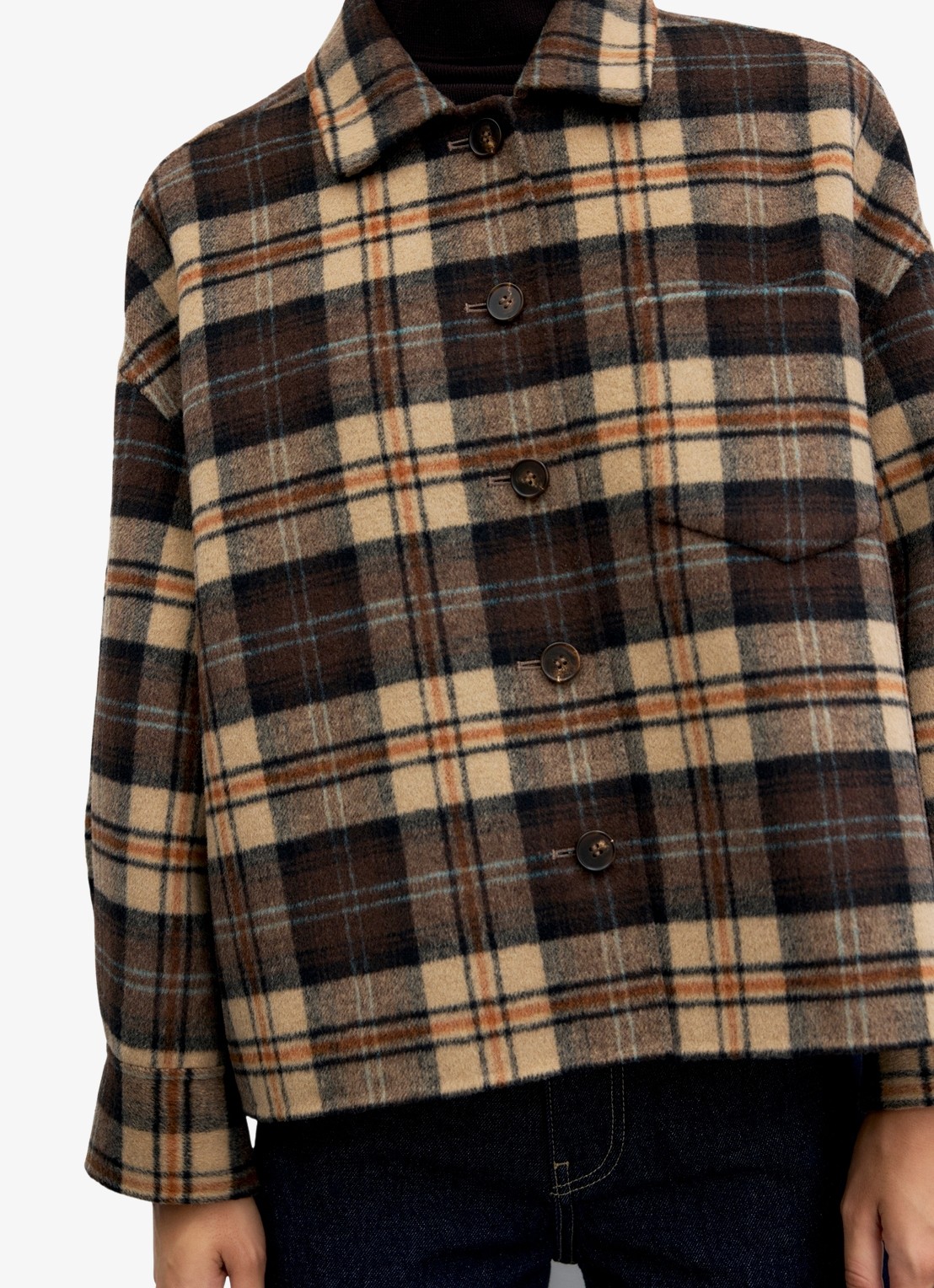 Gerard Darel Josia overshirt in wolblend met ruitdessin - detail 2 bruin
