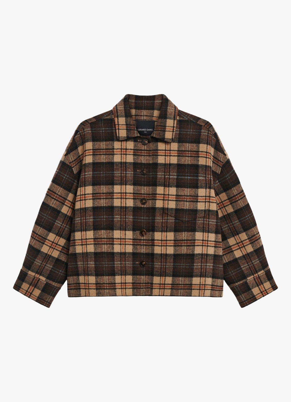 Gerard Darel Josia overshirt in wolblend met ruitdessin - voorkant 3 bruin