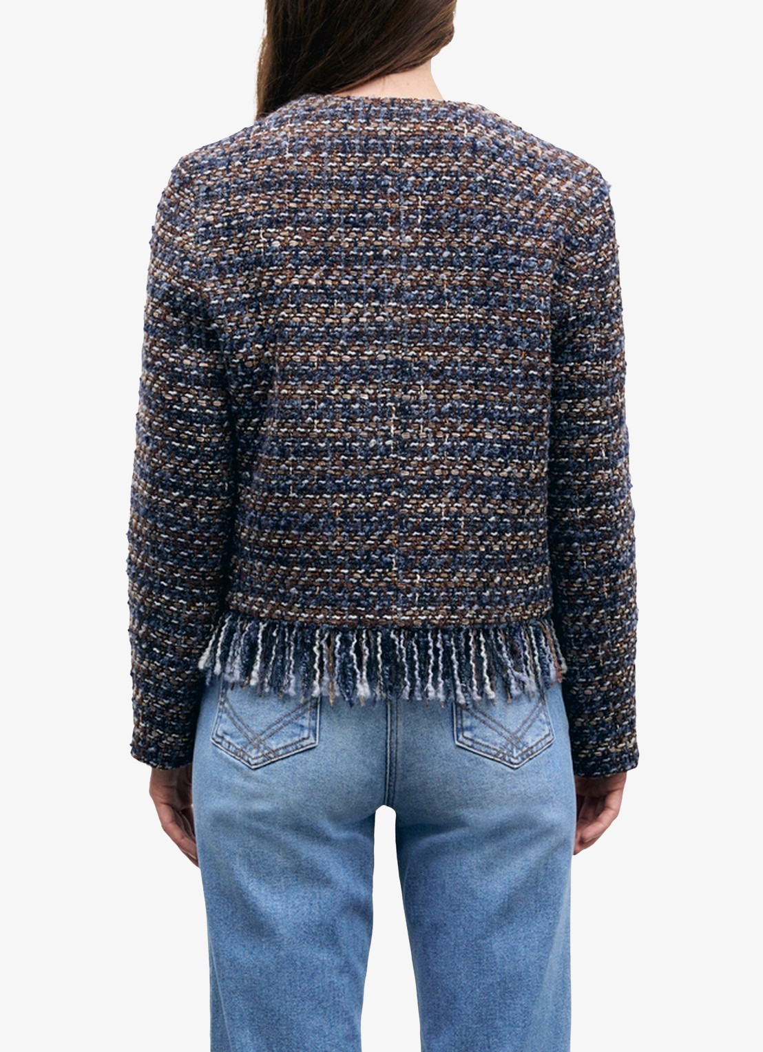 Gerard Darel Joya jack in wolblend met tweed-look en franjes - achterkant 6 indigo