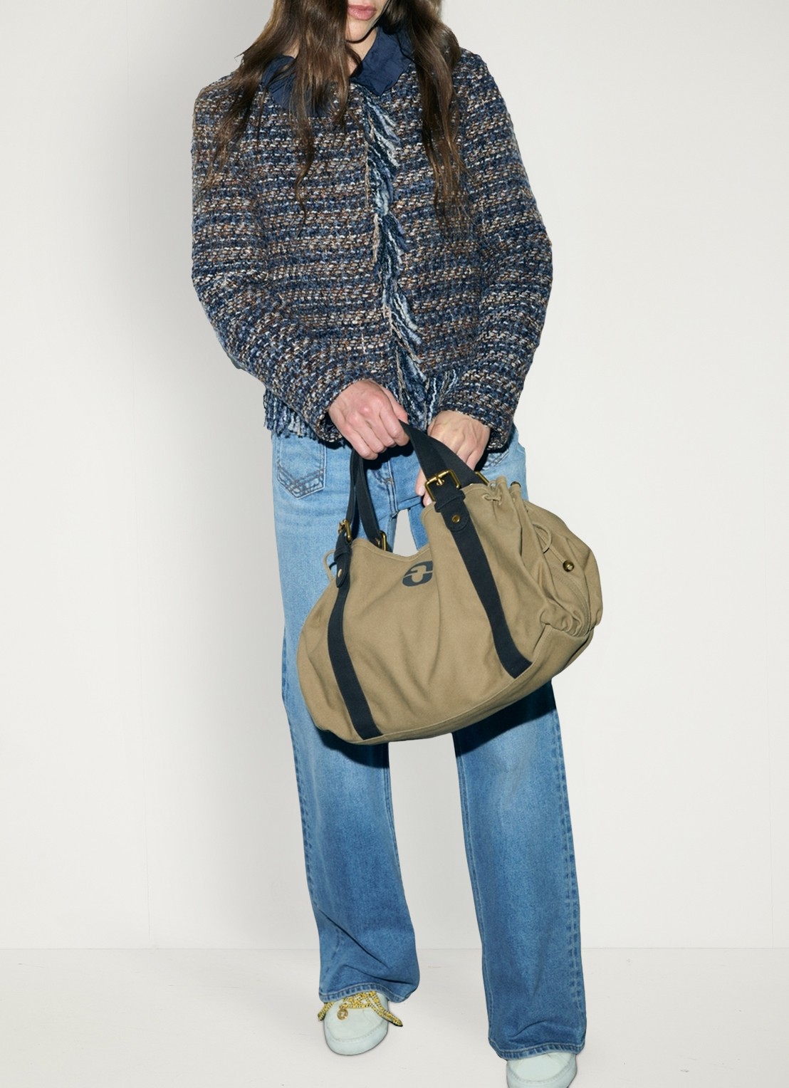 Gerard Darel Joya jack in wolblend met tweed-look en franjes - detail 3 indigo