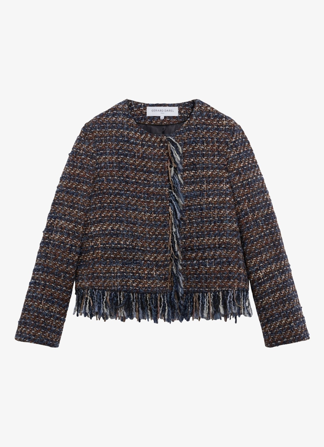 Gerard Darel Joya jack in wolblend met tweed-look en franjes - voorkant 4 indigo