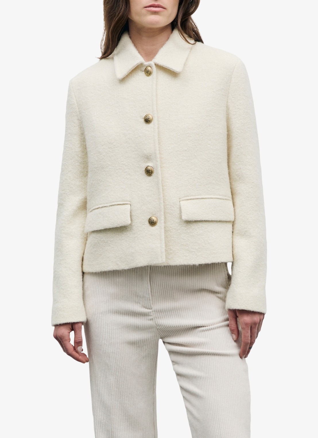 Gerard Darel Judit effen tweedjasje met kraag - detail 4 creme